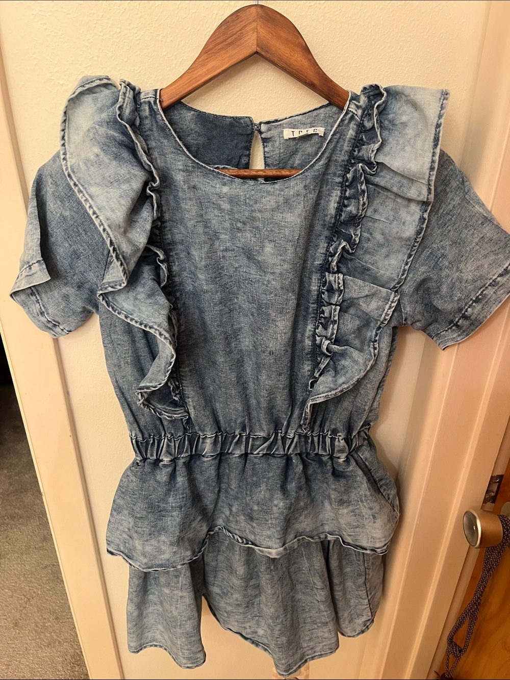 TCEC Light Denim Blue Ruffle Sleeve Top